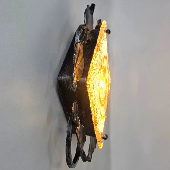 Image 1 of Wandlamp Brutalist jaren 60 Tom Ahlström & Ehrlich murano gietijzer mid century