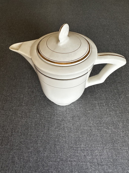 Art-Deco-Kaffeemaschine Keramik Moulin des Loups Orcerame France - Goldrand
