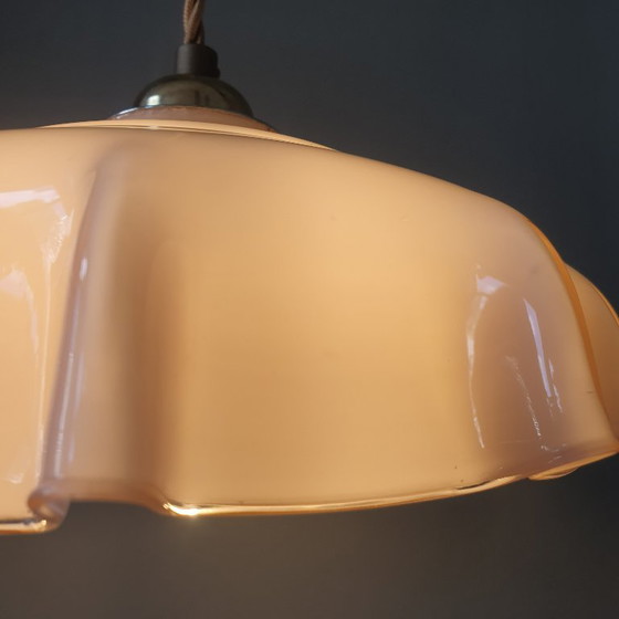 Vintage French pendant lamp - pastel rose opaline glass. – Metal (photo 7 of 15)