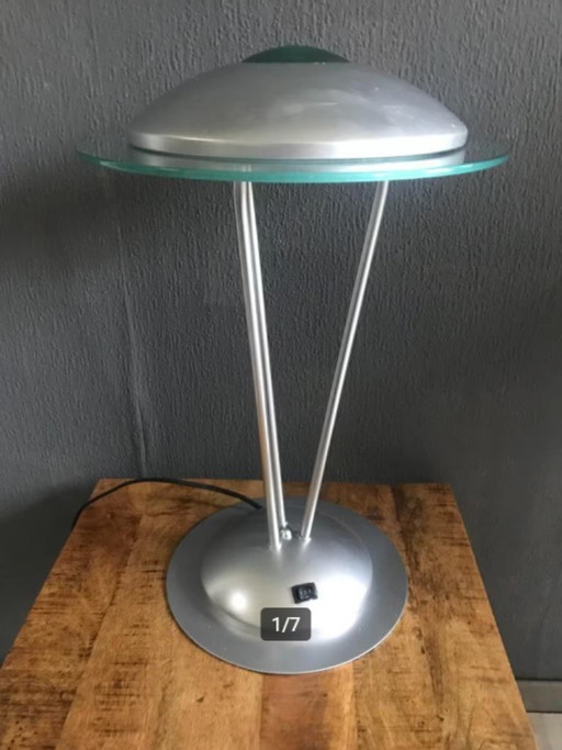 Vintage UFO Table Lamp 1980s Metallic Silver - Space Age