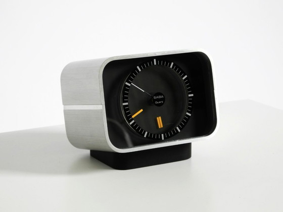 Image 1 of Horloge de table SABA originale, très rare et de grande taille, avec boîtier en aluminium, datant de 1975.