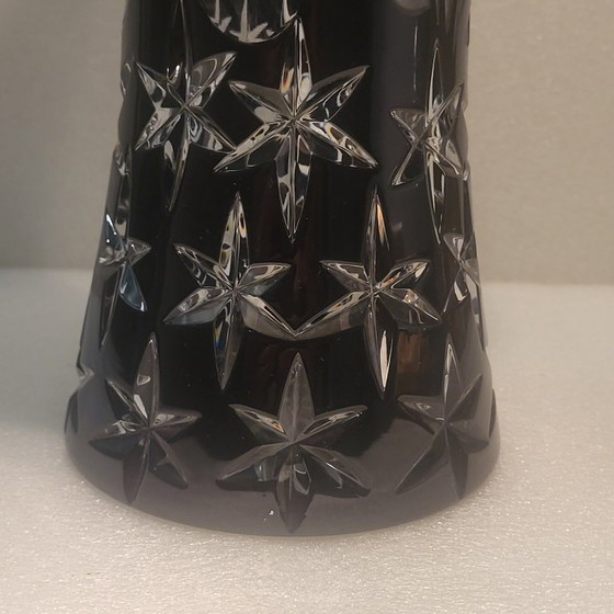Image 1 of Large black crystal vase, signed Bruno Lehrer, Lorraine, France