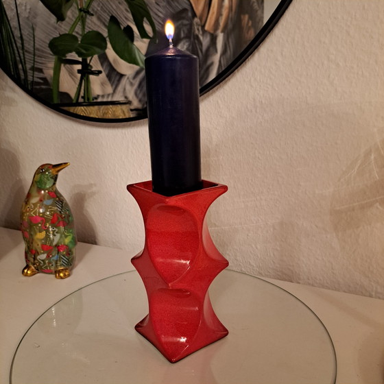 Cari Zalloni kaarsenhouder voor Steuler keramiek, jaren 70, vintage stijl uit het midden van de 20e eeuw, rood (photo 6 of 8)