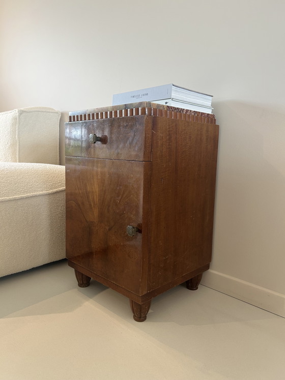 Image 1 of Unique Art Deco Cabinet with Marble Top & Burl Walnut Veneer