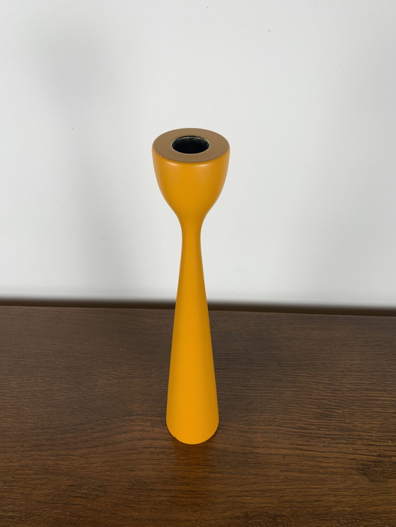 Image 1 of Large Candle Holder In Orange-Yellow Lacquered Wood