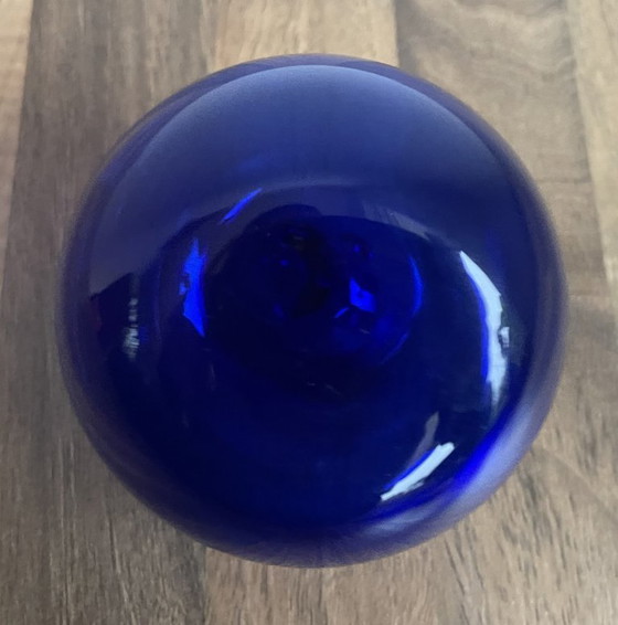 Image 1 of Vintage handgeblazen blauwe glazen appel en peer