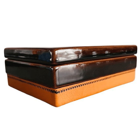 Image 1 of Vintage mid-century SC3 Italy jewelry box nubuck ceramic leather 1970s