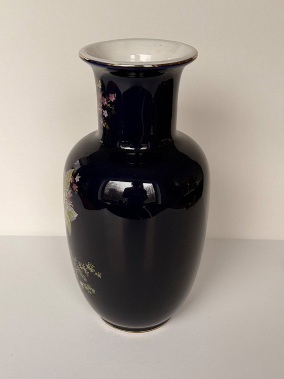 Image 1 of Japanische kobaltblaue Porzellanvase und Schale aus 22-karätigem Gold