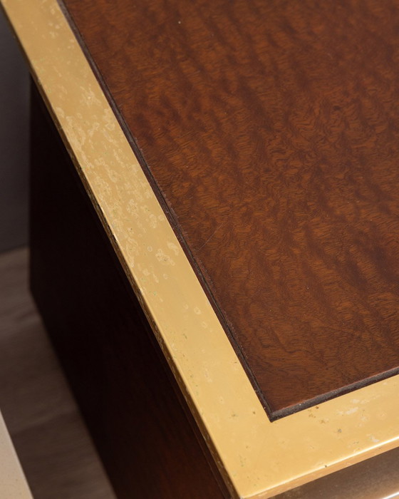 Image 1 of Pair of Vintage 50s Bedside Tables in Brass and Wood Italian Design