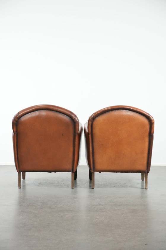 Image 1 of 2 x Beautifully shaped sheepskin Art Deco design armchairs