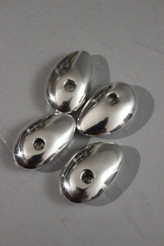 Image 1 of Bougeoirs galets vintage métal argenté design moderniste 1970s