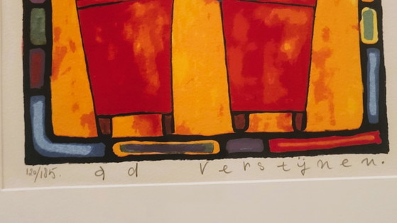 Ad Verstijnen screen print, two figures in chairs, Lithographs & prints, Paper, Wood, Orange, Modern (photo 4 of 5)