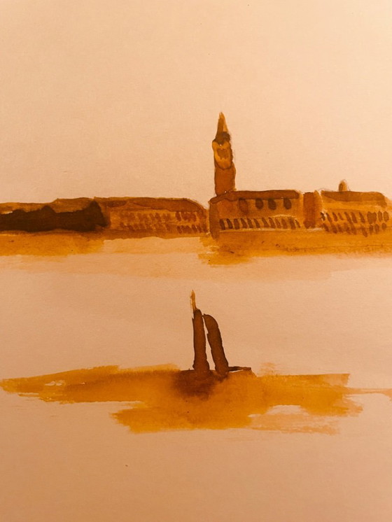 Image 1 of Acuarela sanguina firmada "Aurore sur Venise"