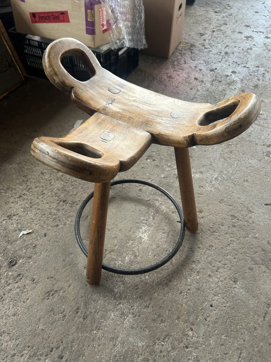 Image 1 of Vintage Spanish Brutalist wooden stool