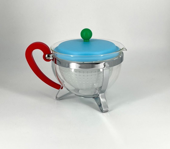 Image 1 of Rare Vintage Bodum Tea Set with Glass Teapot "Chambord"& Mugs – Scandinavian Postmodern Design, 1970s , 1980s
