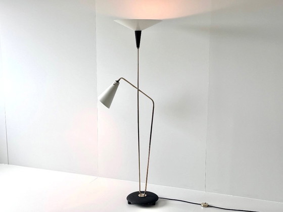 Lampada da terra vintage con uplighter e lampada da lettura, Ottone / Nero, Stile Mid-Century (foto 12 di 15)