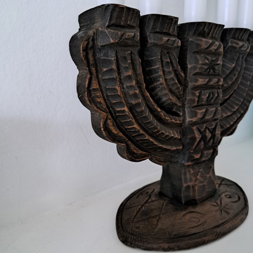 Wooden candlestick Scandinavian vintage
