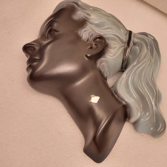 Image 1 of Head, bust, female profile in glazed ceramic from Cortendorf, West Germany, 1950-60