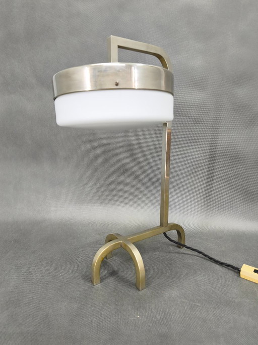 Rare Bauhaus Nickel Table Lamp with Glass Diffuser, 1930s