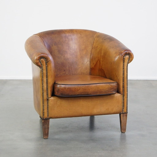 Fauteuil club vintage en cuir de mouton