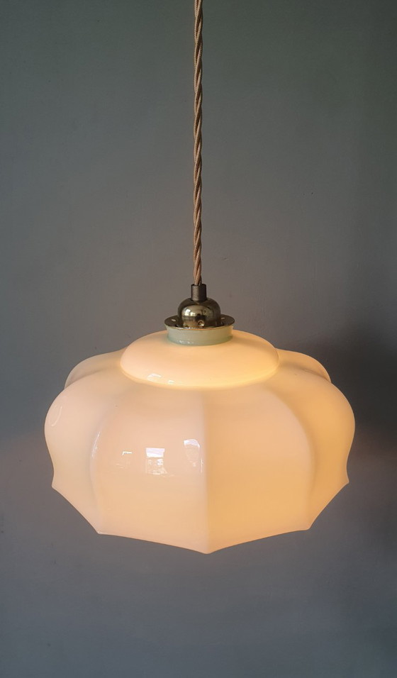 Vintage Franse Hanglamp - Pastel Groen Opaline Glas – Hanglampen (photo 5 of 16)
