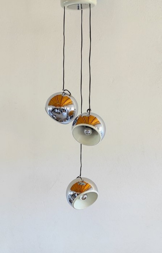 Image 1 of Vintage hanglamp, verchroomd metaal, origineel uit de jaren 70.