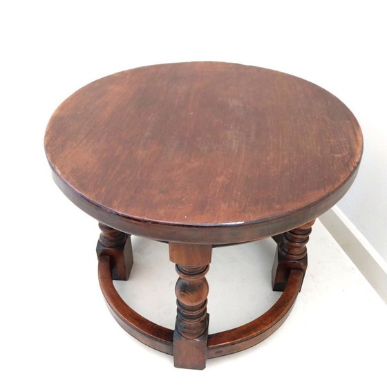 Image 1 of Rare Vintage Italian Solid Wood Round Table - Hand-Turned Legs | 1930s-1940s Artisanal Masterpiece