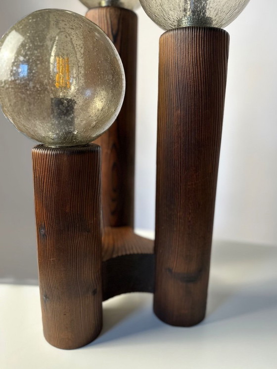 Image 1 of Vintage 'Model 19' Temde Leuchten tafellamp in hout en handgeblazen glas
