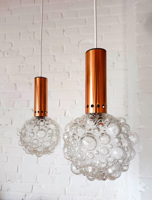 1 of 3 Helena Tynell vintage bubble glass pendant lamps, timeless mcm glass pendant lamp