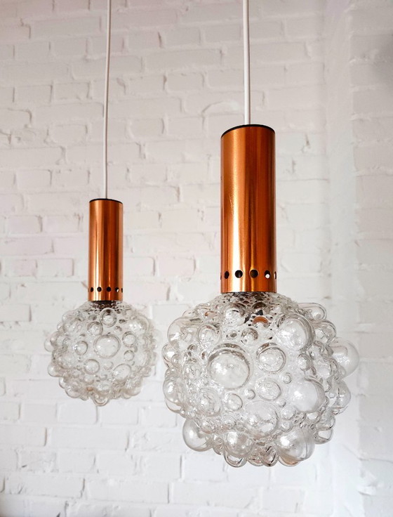 Image 1 of 1 of 3 Helena Tynell vintage bubble glass pendant lamps, timeless mcm glass pendant lamp