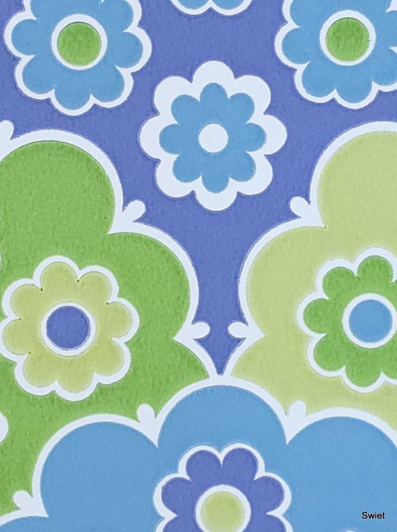 14306 Blauw Retro Vintage Style Groen Bloemenbehang – Wanddecoratie, Paper (photo 3 of 7)