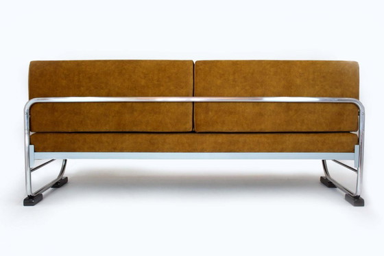 Image 1 of Restauriertes Bauhaus-Sofa aus verchromten Stahlrohren von Hynek Gottwald, 1930er Jahre
