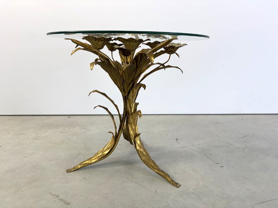 Vintage Gilt Metal Flower Side Table, 1960s – Glass (photo 8 of 10)