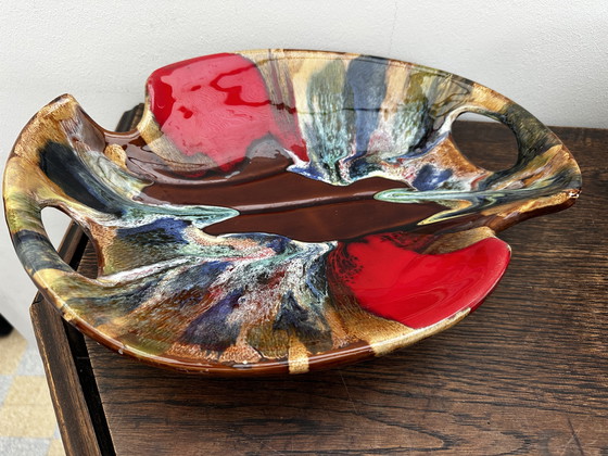 Image 1 of Beautiful vintage glazed ceramic bowl/centerpiece attributed to Vallauris