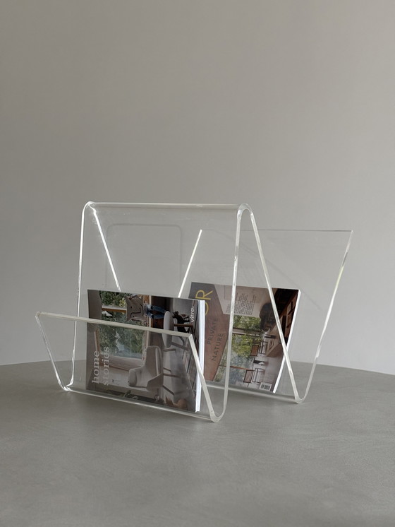 Image 1 of Tijdschriftenhouder van transparant plexiglas, 70s