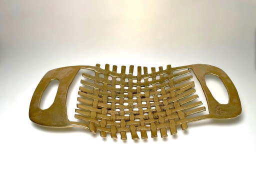 Corbeille à fruits en laiton brutaliste David Marshall - Bol en laiton coulé de style espagnol vintage - (photo 2 of 10)