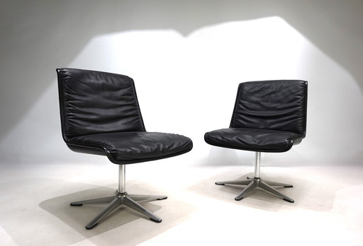 Wilkhahn Delta Set di 2 sedie da conferenza/pranzo in pelle di Delta, 1960