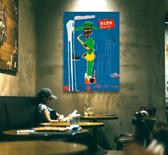 Image 1 of In de coulissen - Lester Young bij de club in Reno - Jean-Michel Basquiat 1986 - Poster 70 × 100 cm