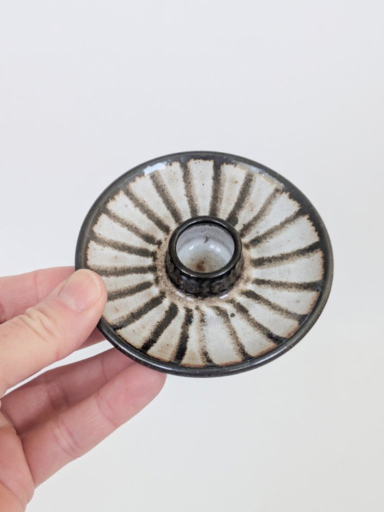Image 1 of Monika Maetzel Studio Ceramic Duo Hambourg années 1960 Bougeoir Vase bourgeon Noir Blanc