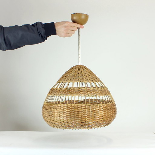 Vintage Rattan Ceiling Light, Czechoslovakia 1960s