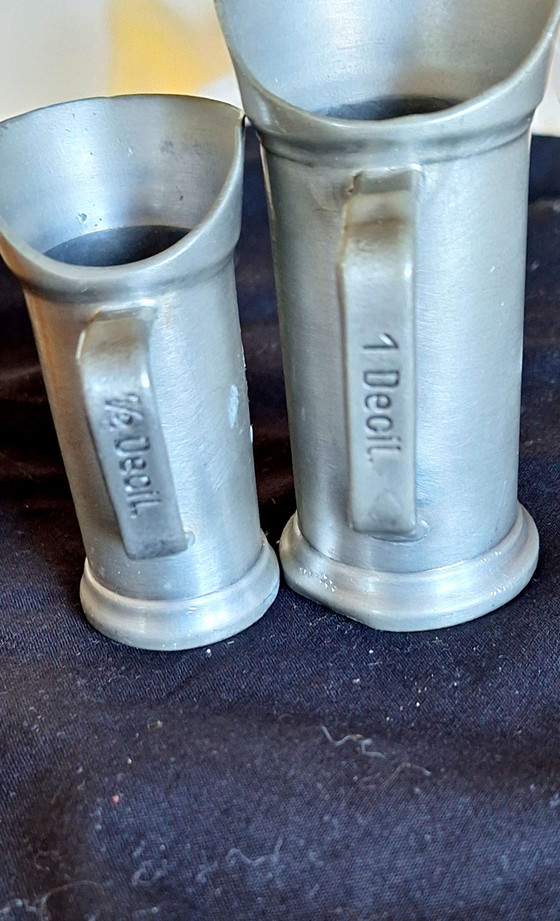 Vintage Belgische Geerinck 94% Tin Maatbekers / Steins - Set van 2 – Greenick, Keukenaccessoires, Metal (photo 3 of 6)