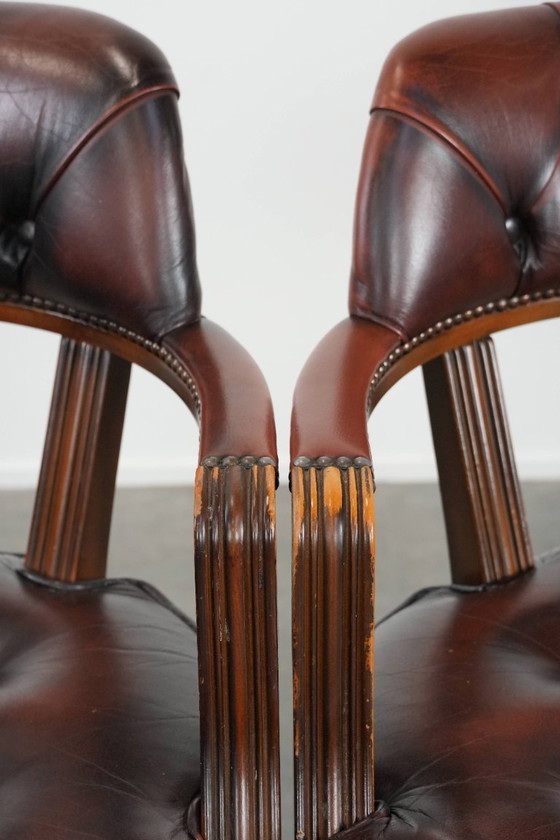 Image 1 of 2 sillas de comedor/sillas auxiliares Chesterfield de piel de vaca marrón oscuro