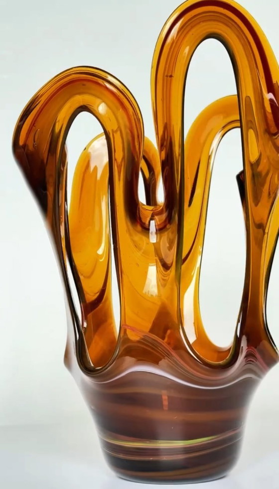 Image 1 of Vaso in vetro vintage soffiato a mano anni '70, Makora di Huta Szkła Krosno