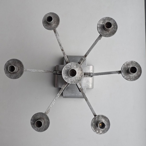 Image 1 of Unique large vintage brutalist aluminum candlestick — attributed to Helmut Schluter — 7 candles — Germany - Handmade