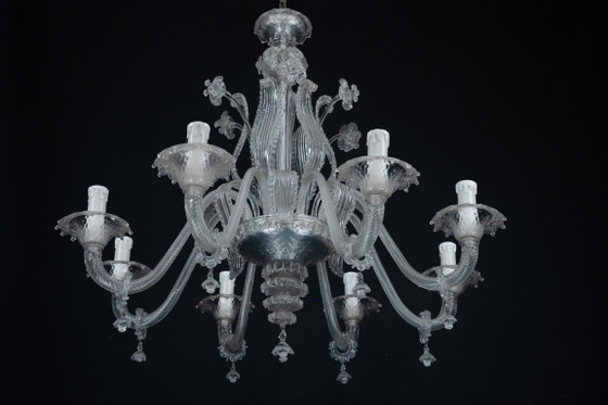 Image 1 of Vintage kroonluchter van helder Murano-glas uit de jaren 1940, een klassiek Italiaans kunstglas.