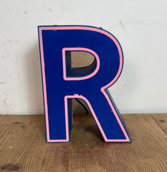 Image 1 of Vintage Blue Plastic Illuminated Letter R, 1970s