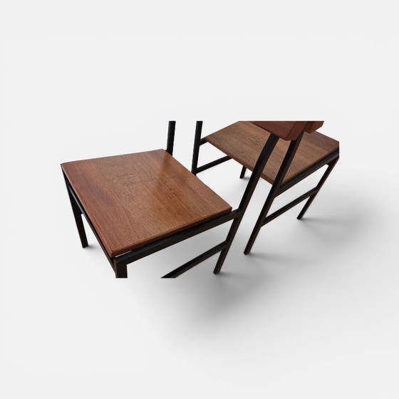 2 Nordic (Deens) Vintage Teakhouten Stoelen, Zwart Frame En Teakhout – Eetkamerstoelen, Wood, Iron (photo 3 of 7)