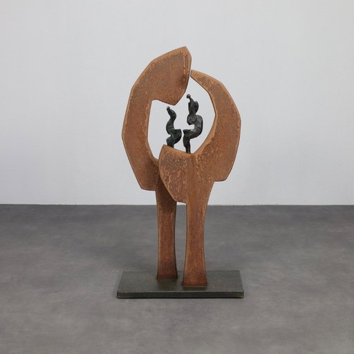 Contemporary Stone & Metal Sculpture with Bronze Figures
