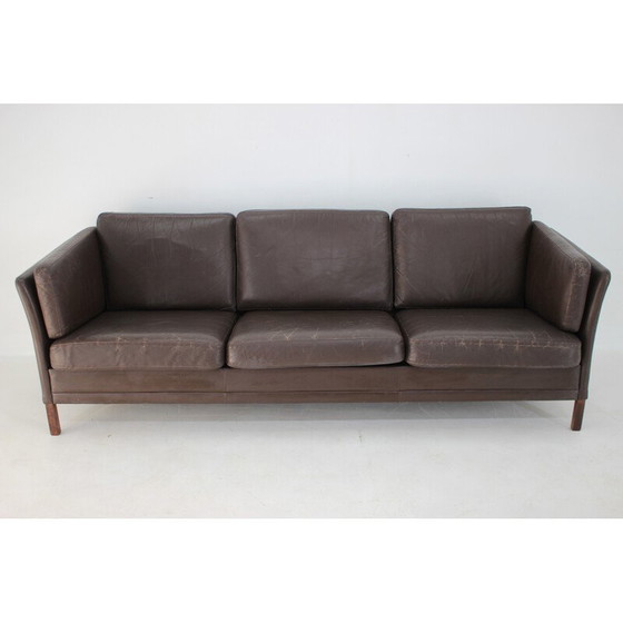 Image 1 of Vintage 3 seater sofa in brown leather, Denmark 1970