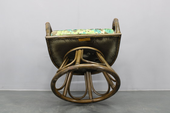 Image 1 of 1980er Set aus vier Rattansesseln mit Stoffpolstern